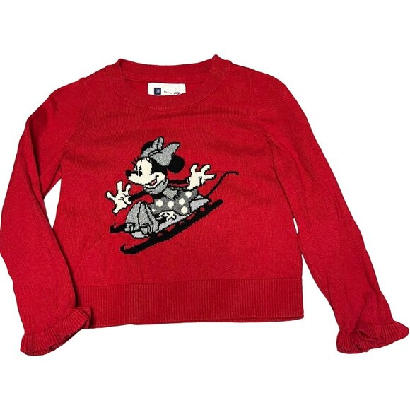 Baby GAP Disney Sweater Minnie Mouse Red Girls Size 3 Ruffled at the cuffs - Picture 1 of 4